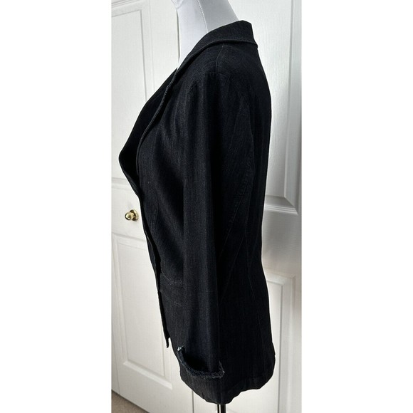 NIC+ZOE Womens Black M Denim Blazer Asymmetrical Button Jean Jacket MSRP $188 - Picture 3 of 8